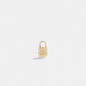 Coach 14 K Gold Quilted Signature Padlock Single Stud Earring Gold | COH866102
