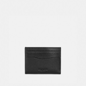 Coach Card Case With Signature Canvas Interior Leather/Black/Khaki | COH865695