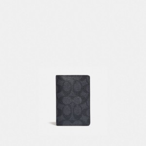 Coach Card Wallet In Signature Canvas Charcoal/Black | COH866761
