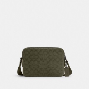 Coach Charter Crossbody Bag 24 In Signature Canvas Jacquard Army Green | COH866607