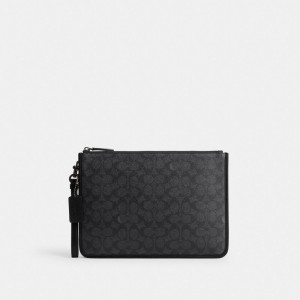 Coach Charter Pouch In Signature Canvas Charcoal | COH866605