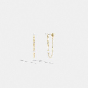 Coach Classic Pearl Chain Earrings Gold/Pearl | COH866107