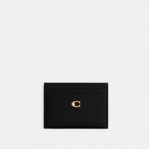 Coach Essential Card Case Polished Pebble Leather/Brass/Black | COH865718