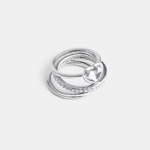 Coach Halo Heart Ring Set Silver | COH866159