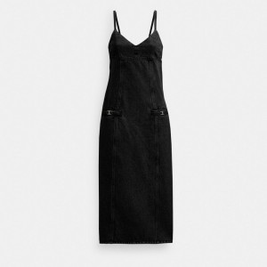 Coach Heritage C Long Denim Dress In Organic Cotton Black | COH866057