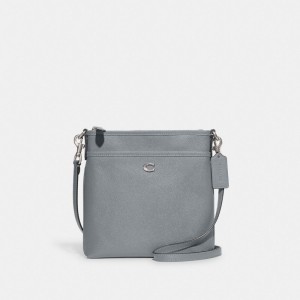 Coach Kitt Messenger Crossbody Bag Crossgrain Leather/Silver/Grey Blue | COH865256