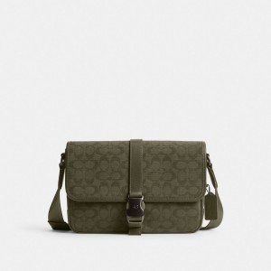 Coach League Messenger Bag In Signature Canvas Jacquard Army Green | COH866617