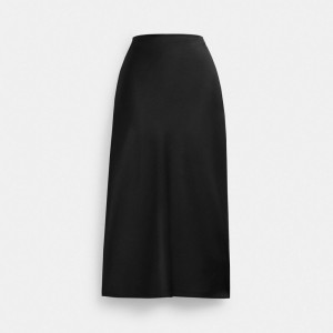 Coach Long Satin Midi Skirt Black | COH866040