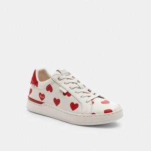 Coach Lowline Low Top Sneaker With Valentine'S Print Chalk/Sport Red | COH865828