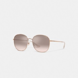 Coach Metal Round Sunglasses Silver Pink Grad/Rose Gold | COH866400