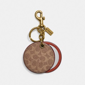 Coach Mirror Bag Charm In Signature Canvas Brass/Tan Sig C /Rust | COH866450
