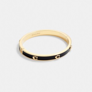 Coach Pegged Signature Hinged Bangle Gold/Black | COH866075