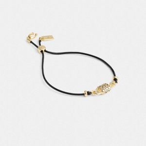 Coach Quilted Padlock Leather Slider Bracelet Gold/Black | COH866231