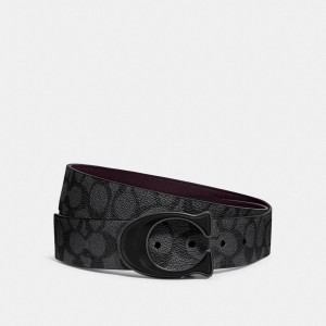 Coach Signature Buckle Cut To Size Reversible Belt, 38 Mm Charcoal/Oxblood | COH866992