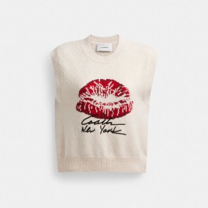 Coach Signature Kiss Print Sweater Vest White | COH865991