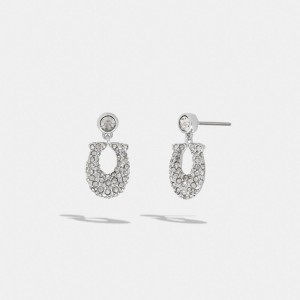 Coach Signature Pavé Earrings Silver & Clear | COH866077