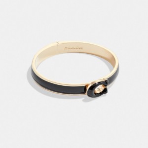 Coach Tabby Enamel Hinged Bangle Gold/Black | COH866110