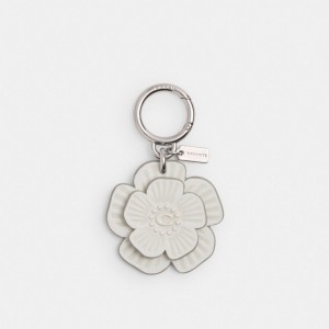 Coach Tea Rose Bag Charm Glovetanned Leather/Silver/Chalk | COH866476