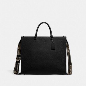 Coach Tote Bag 40 With Signature Canvas Black | COH866522