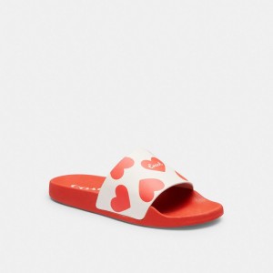 Coach Udele Sport Slide With Valentine'S Print Rubber/Chalk/Sport Red | COH865891